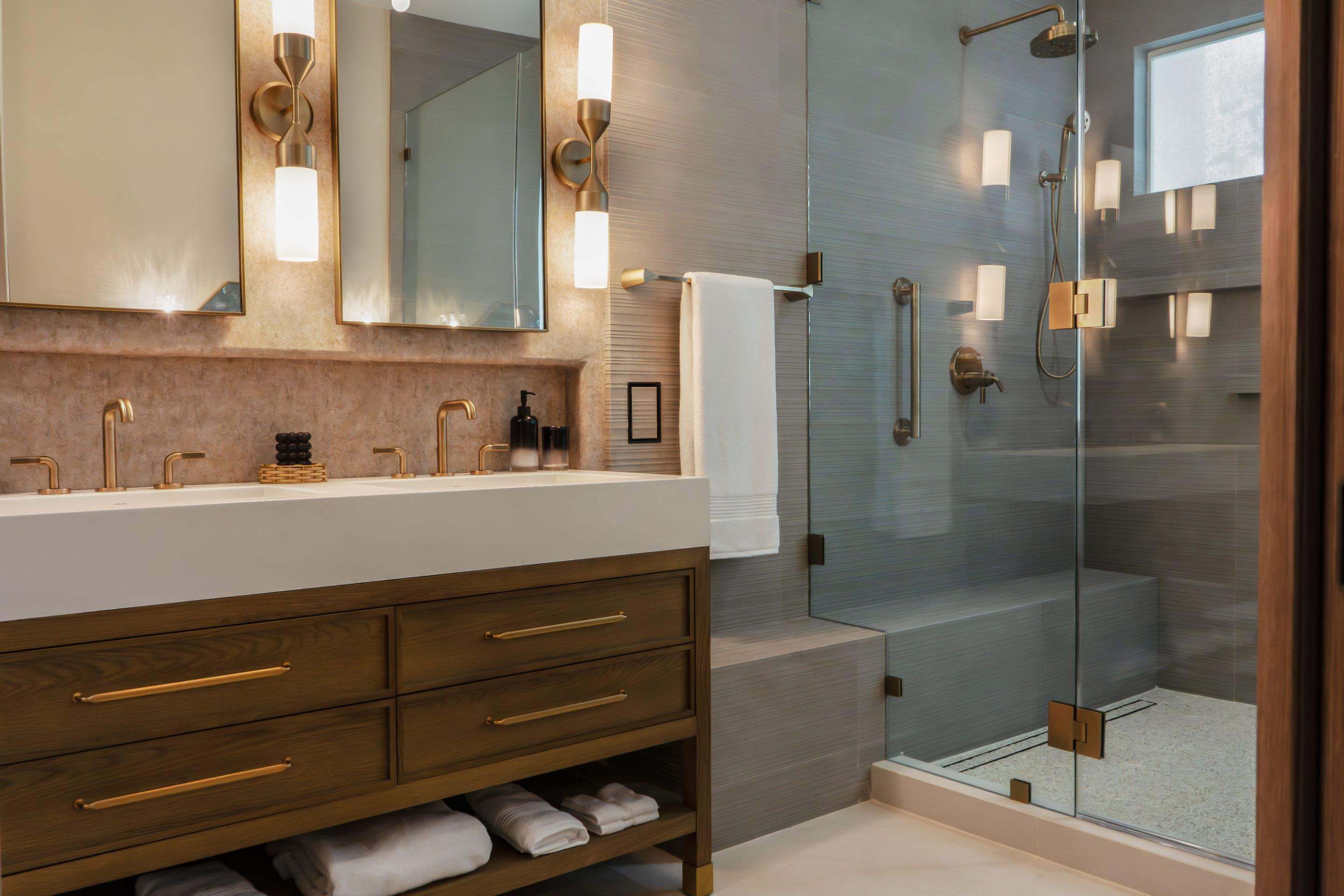 Brass & Walnut Double Vanity