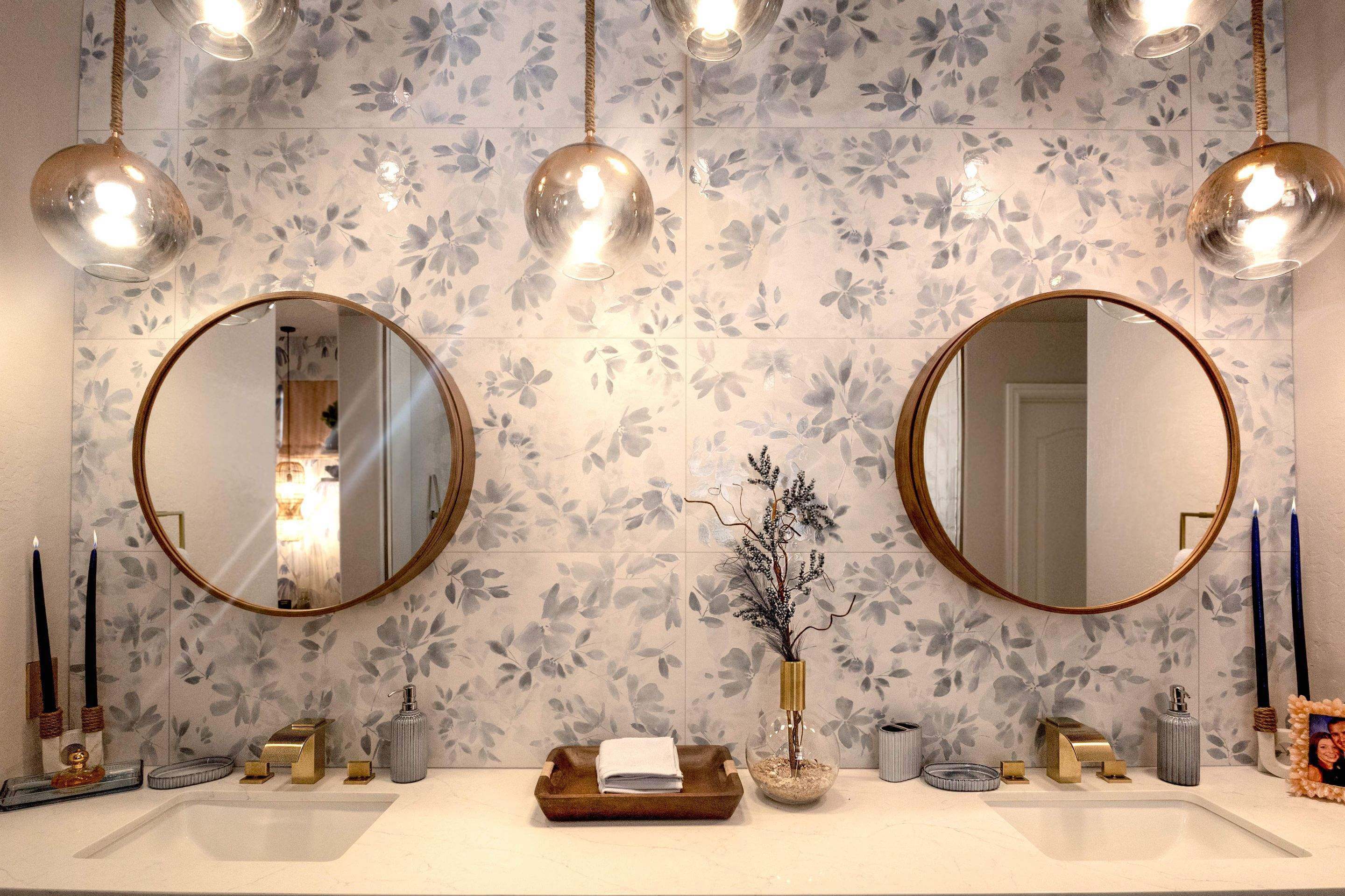 Floral Tile Double Vanity