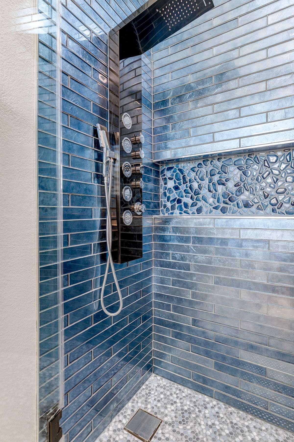 Blue Tile Rainfall Shower
