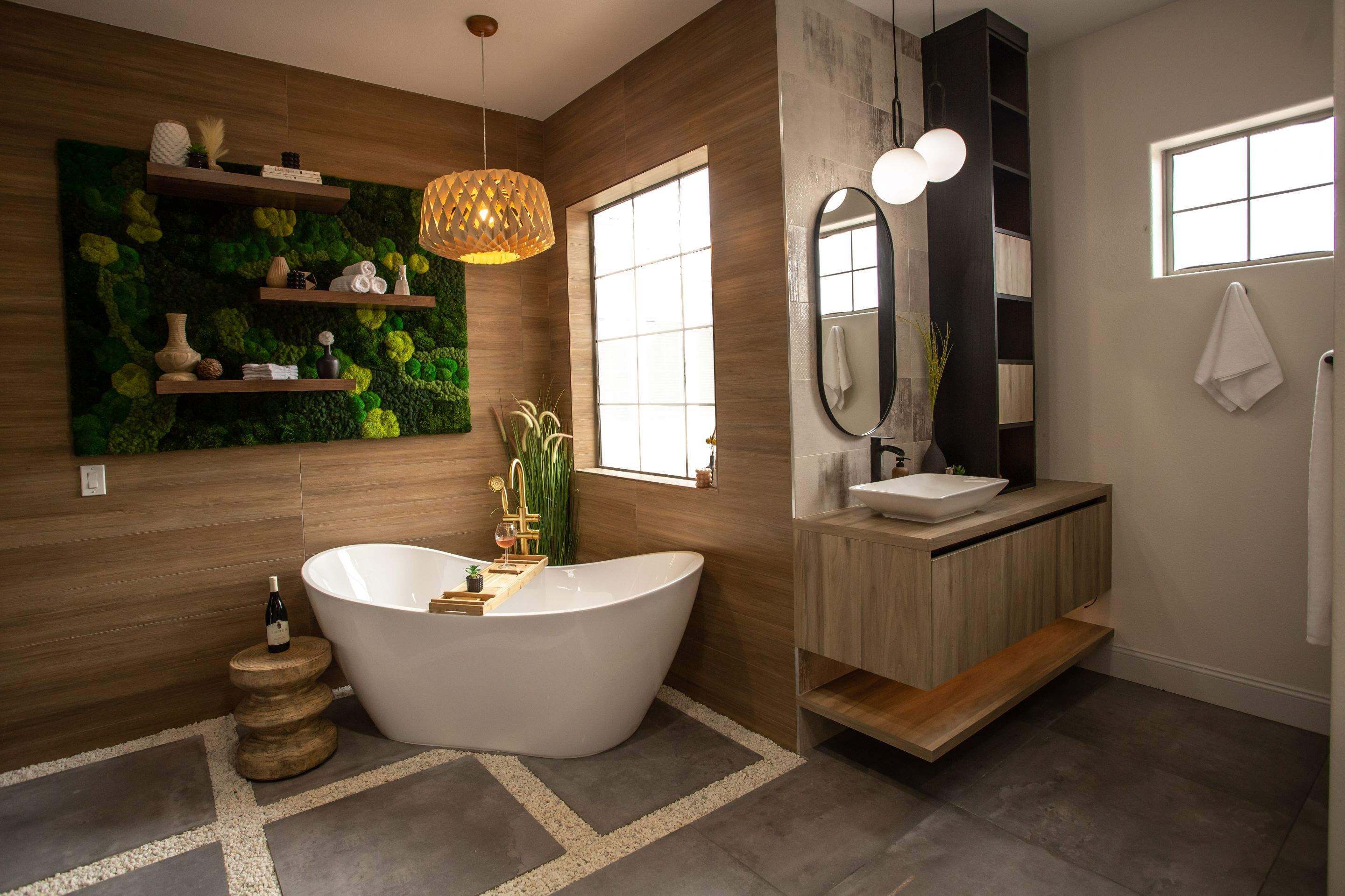 Moss Wall Soaking Tub Bath
