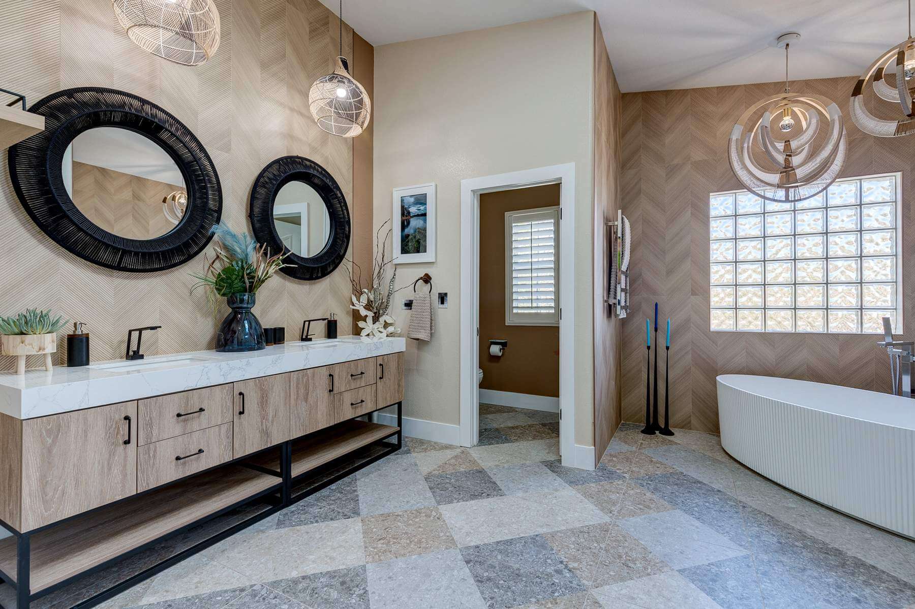 Herringbone Tile Double Vanity