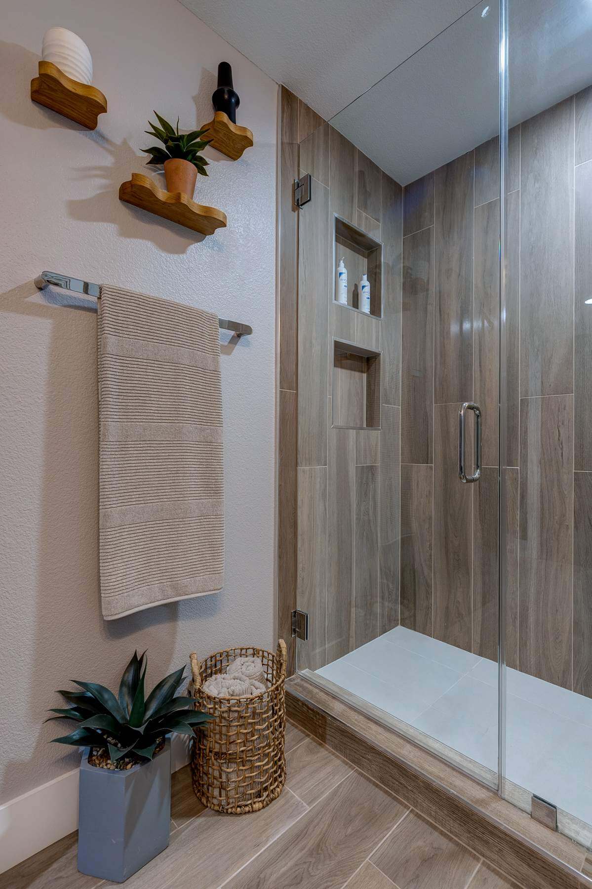 Wood Plank Walk-In Shower